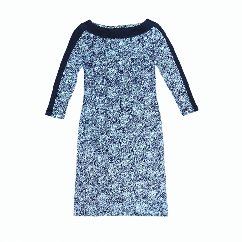 Tory Burch Dress XS Dot Print Navy White 3/4 Sleeve Stretch Dress
